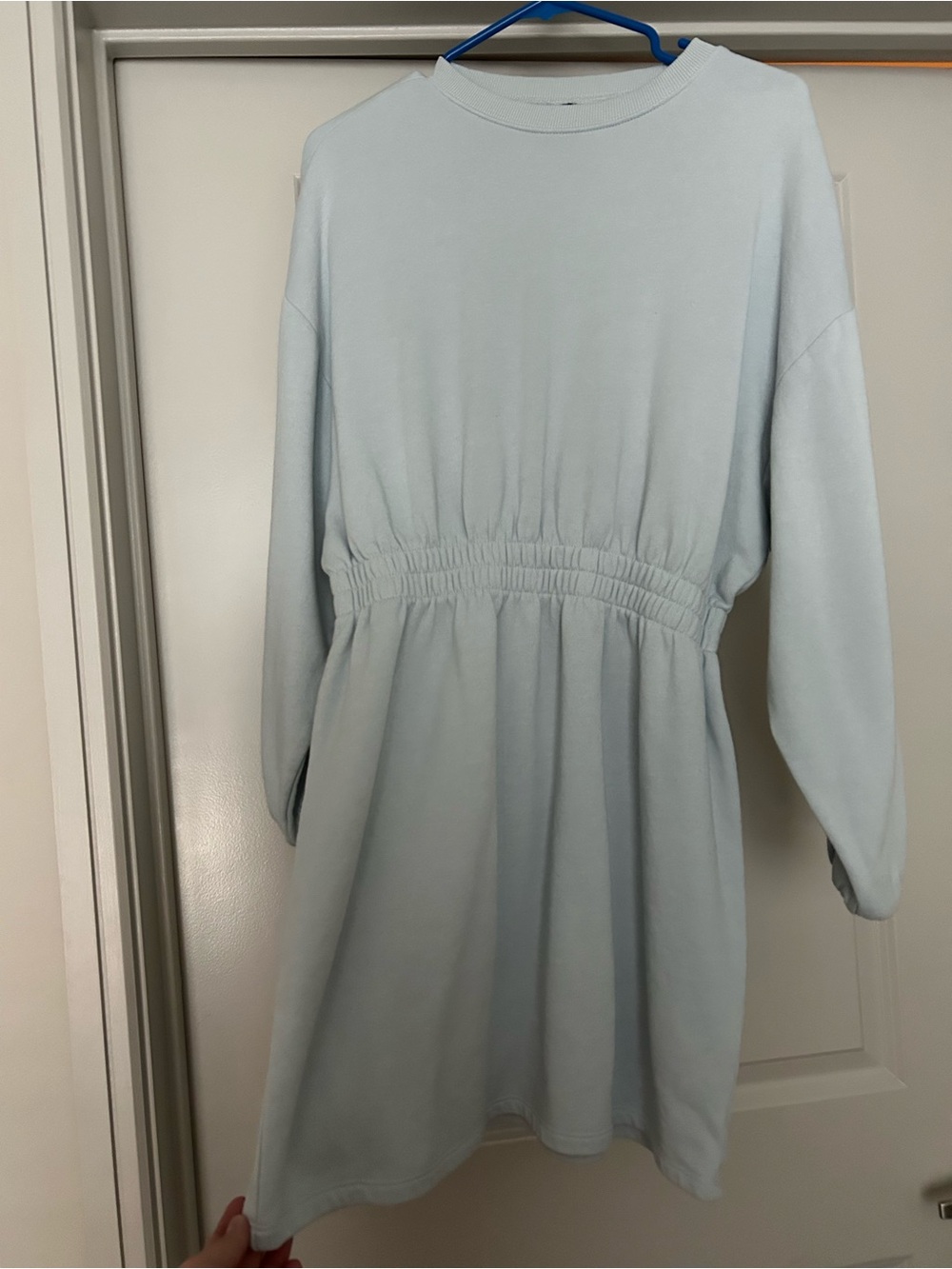 Light Blue Elastic-Waist Long Sleeve Dress